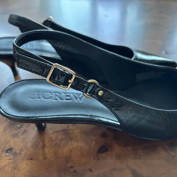 Slingback kitten heels in black crinkle patent leather - Size 7 - Picture 4 of 5